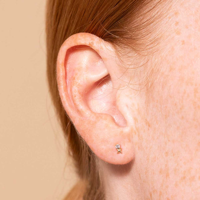 Birthstone Earrings - March Aquamarine Birthstone Earrings in Solid Gold - Stud Earrings - Astrid & Miyu