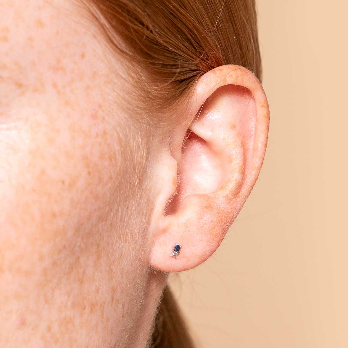 Birthstone Earrings - September Sapphire Birthstone Earrings in Solid White Gold - Stud Earrings - Astrid & Miyu
