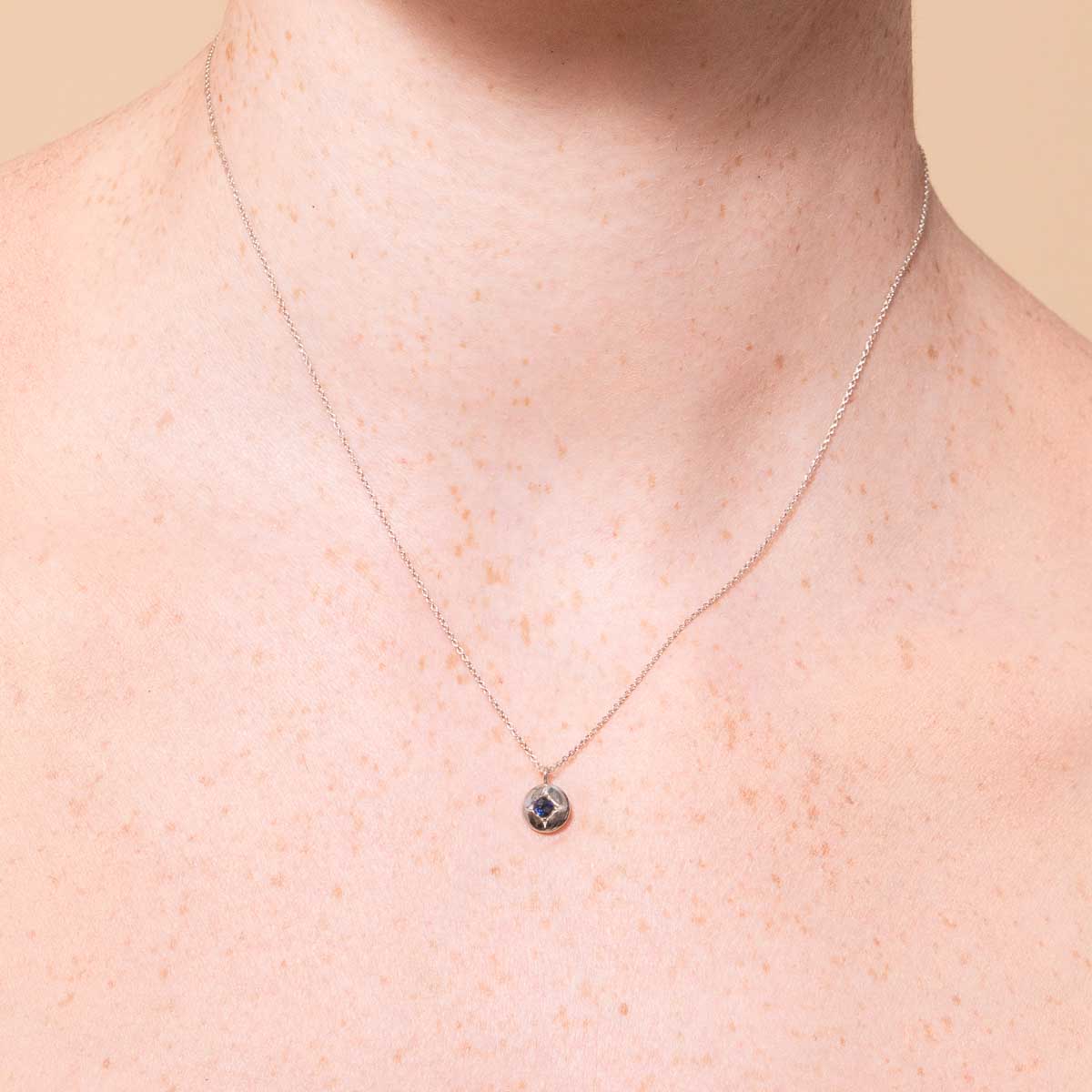 Birthstone Jewellery - September Sapphire Birthstone Necklace in Solid White Gold - Pendant Necklace - Astrid & Miyu