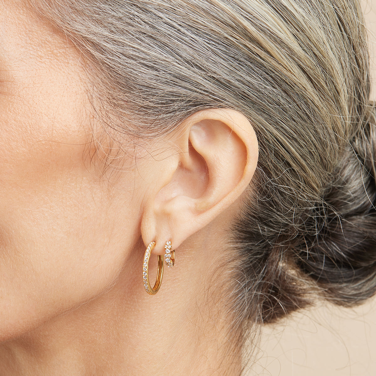 18k Gold Plated Jewellery - Essential Crystal Medium Hoops in Gold - Hoop Earrings - Astrid & Miyu
