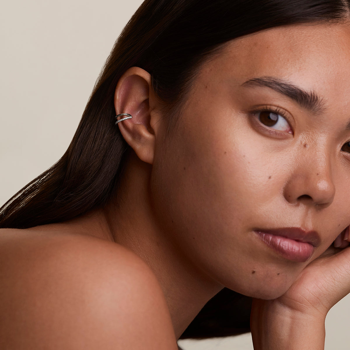 Illusion Crystal Ear Cuff in Silver-Astrid & Miyu
