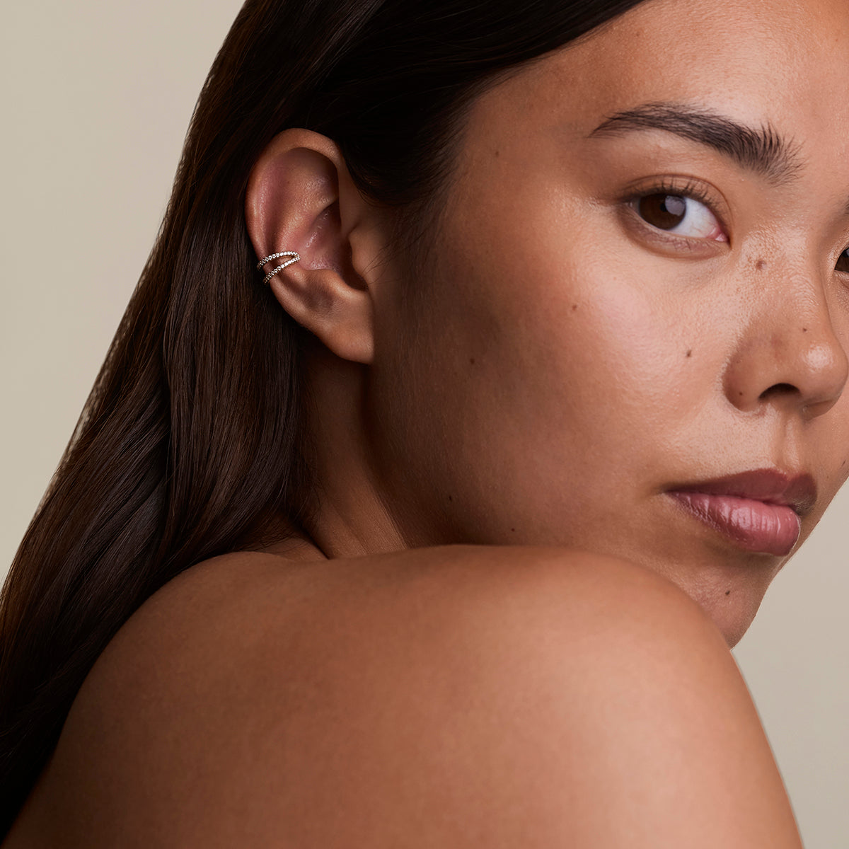 Illusion Double Crystal Ear Cuff in Gold-Astrid & Miyu
