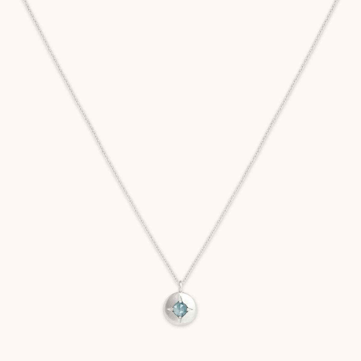 Birthstone Jewellery - March Aquamarine Birthstone Necklace in Solid White Gold - Pendant Necklace - Astrid & Miyu