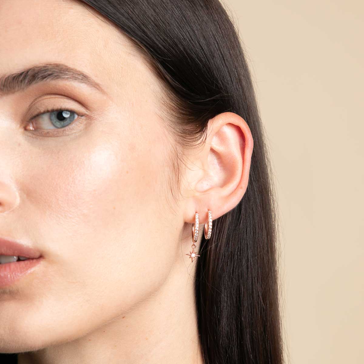 18k Rose Gold Plated Jewellery - Essential Crystal Small Hoops in Rose Gold - Hoop Earrings - Astrid & Miyu