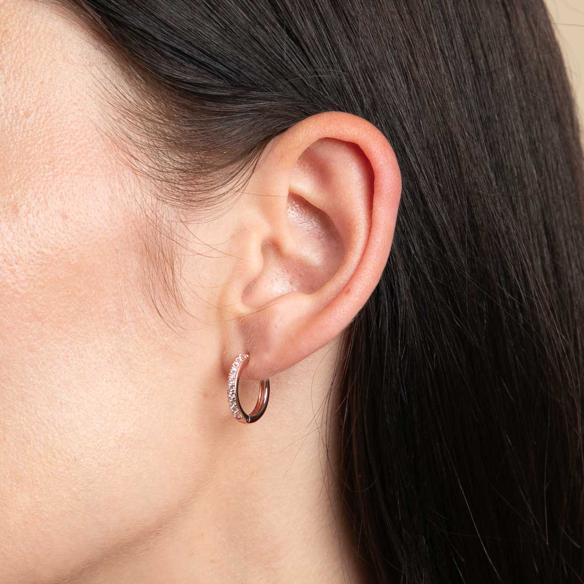 18k Rose Gold Plated Jewellery - Essential Crystal Small Hoops in Rose Gold - Hoop Earrings - Astrid & Miyu