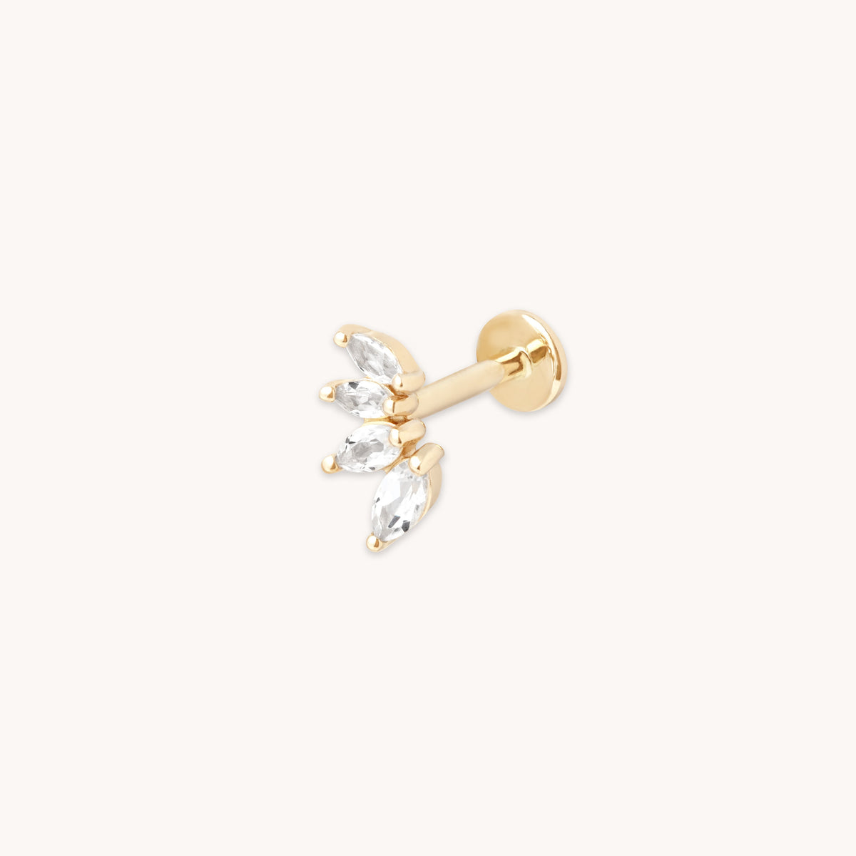 April White Topaz - Navette Topaz Fan 8mm Stud in Solid Gold - - Astrid & Miyu