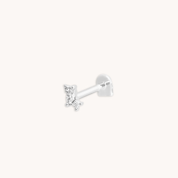 Flat Back Labret Studs - Diamond Marquise Cluster Piercing Stud in Solid White Gold - Piercing Stud - Astrid & Miyu