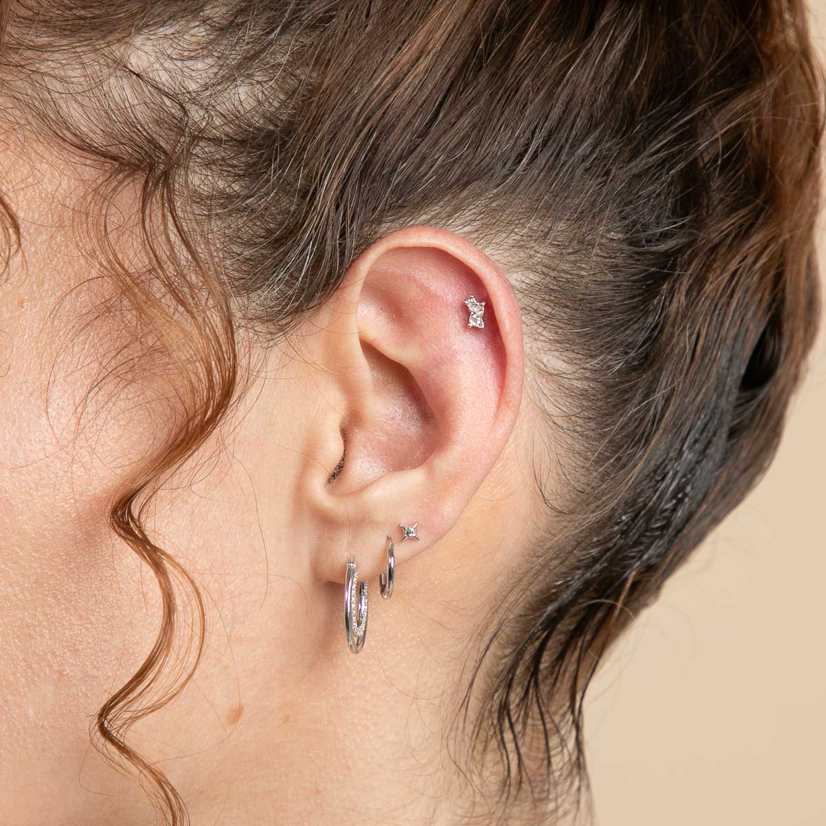 Flat Back Labret Studs - Diamond Marquise Cluster Piercing Stud in Solid White Gold - Piercing Stud - Astrid & Miyu