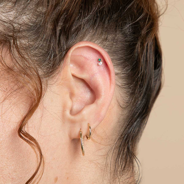 Diamond & Emerald Pear Piercing Stud in Solid Gold-Astrid & Miyu