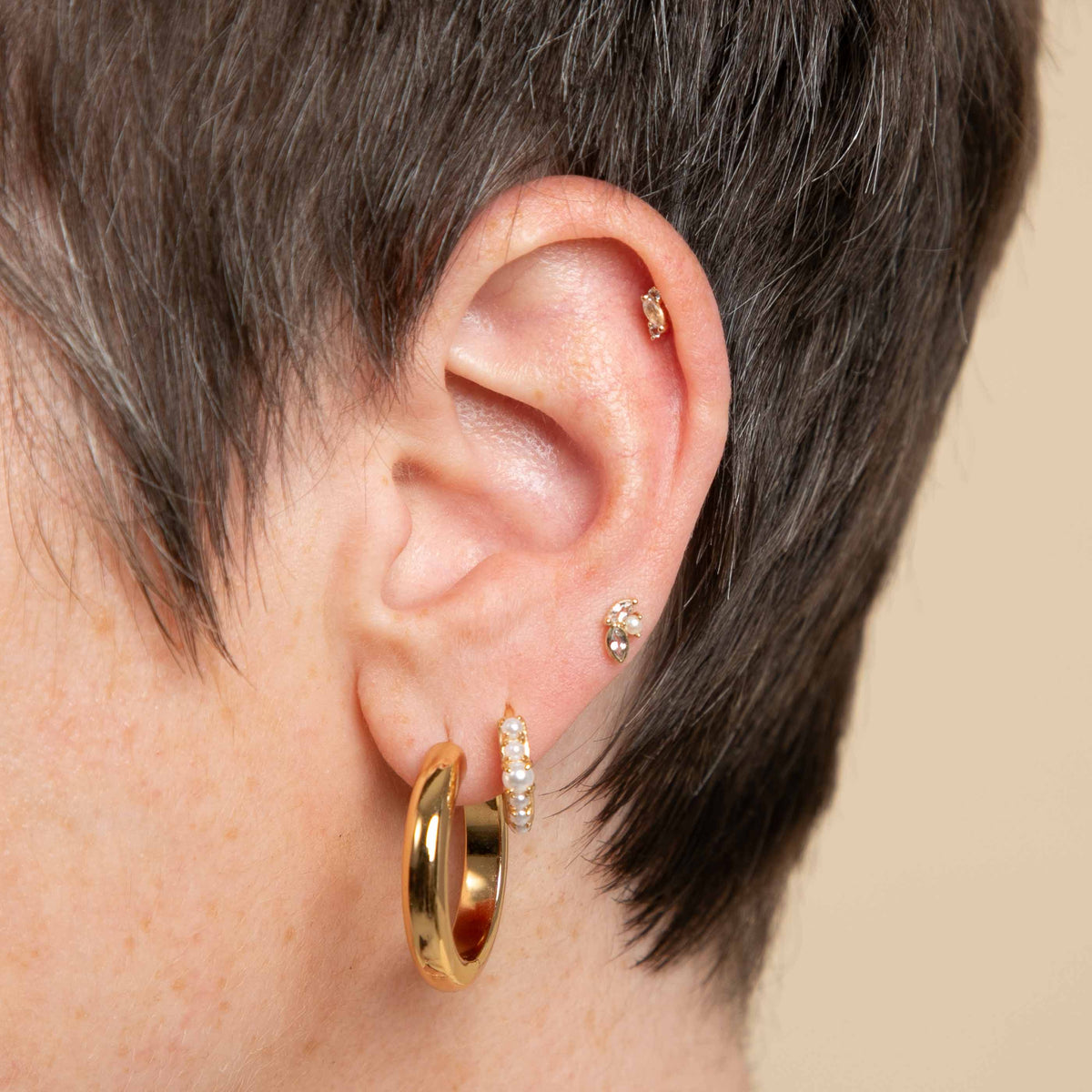 Pearl & Topaz Cluster Piercing Stud in Solid Gold-Astrid & Miyu