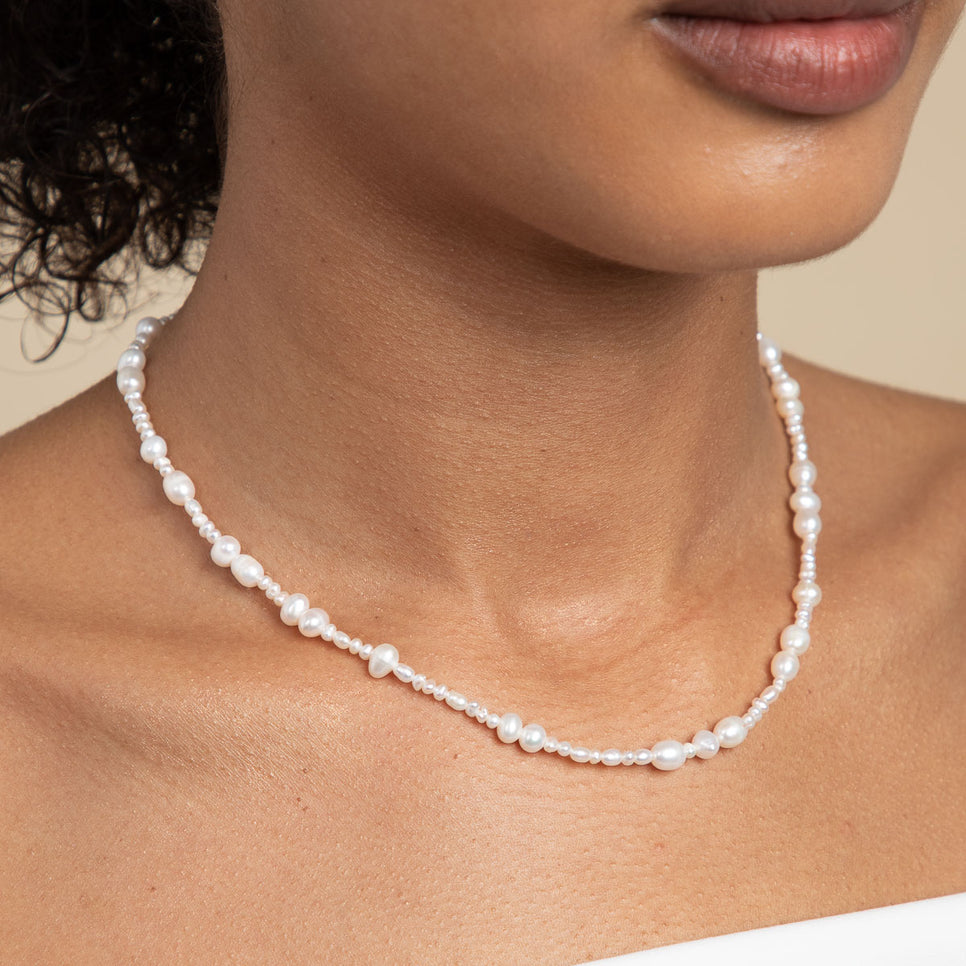 18k Gold Plated Jewellery - Serenity Pearl Beaded Necklace in Gold - Necklaces - Astrid & Miyu