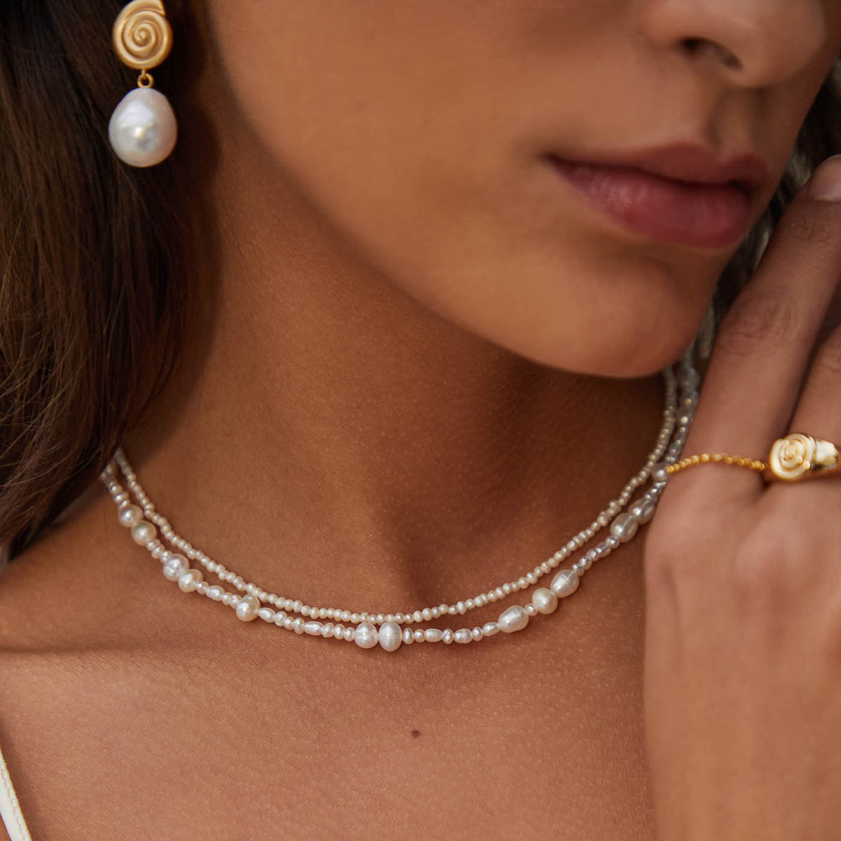 18k Gold Plated Jewellery - Serenity Pearl Beaded Necklace in Gold - Necklaces - Astrid & Miyu