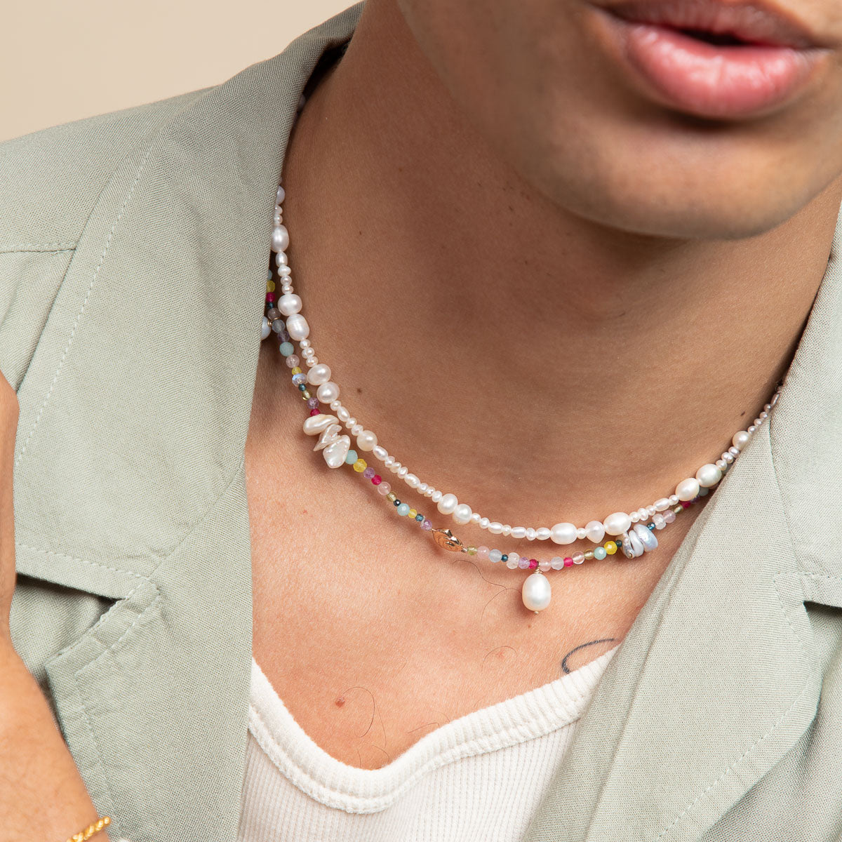 18k Gold Plated Jewellery - Serenity Pearl Beaded Necklace in Gold - Necklaces - Astrid & Miyu