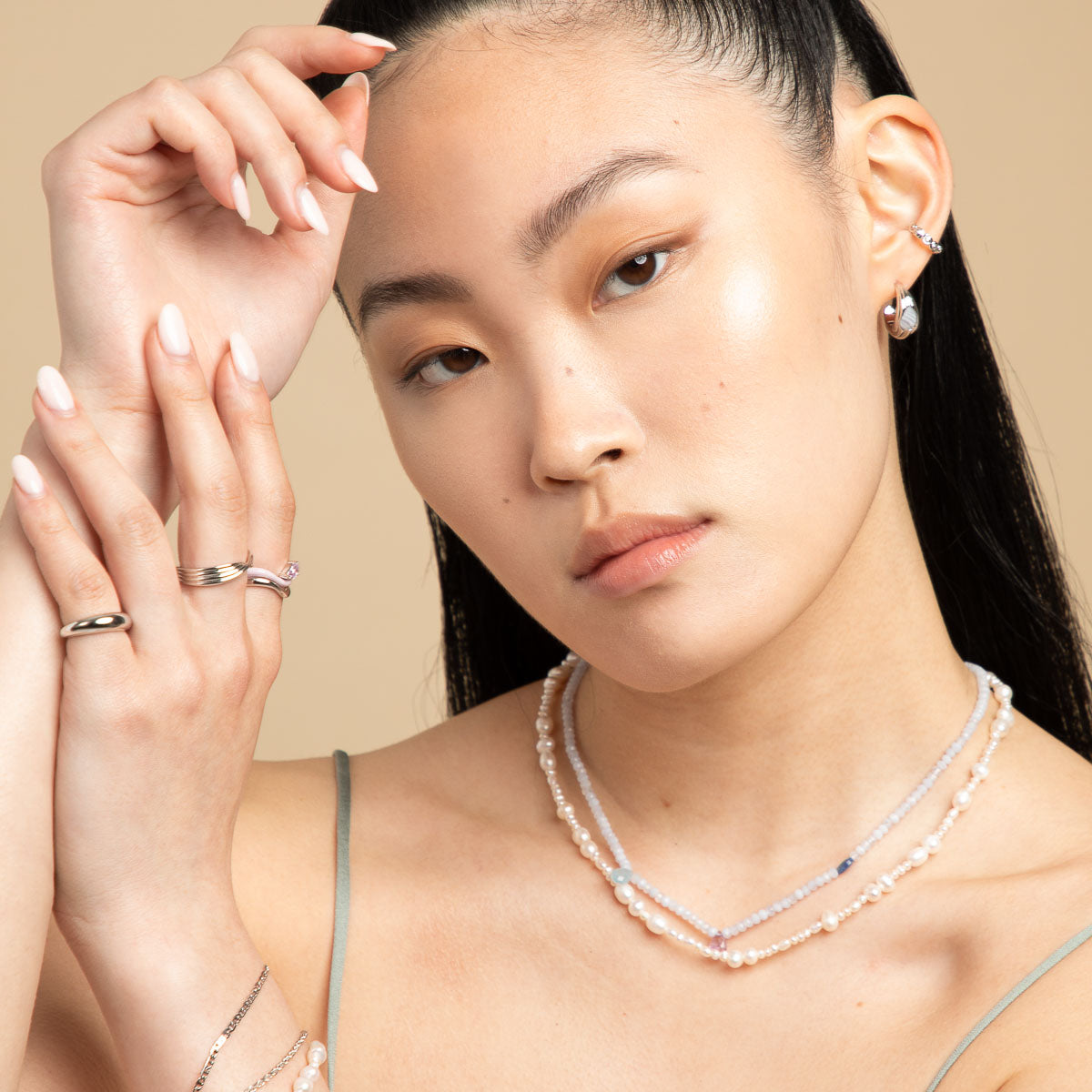 Beaded Jewellery - Serenity Pearl Beaded Necklace in Silver - Necklaces - Astrid & Miyu