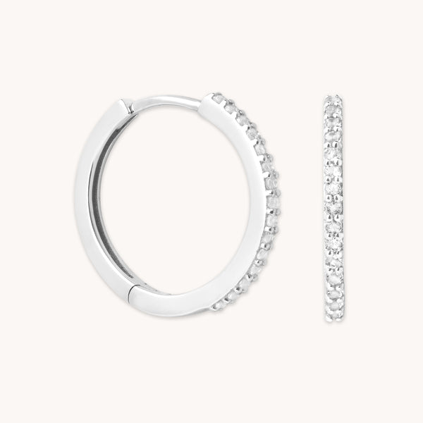April White Topaz - Topaz 12mm Hoops in Solid White Gold - Hoop Earrings - Astrid & Miyu