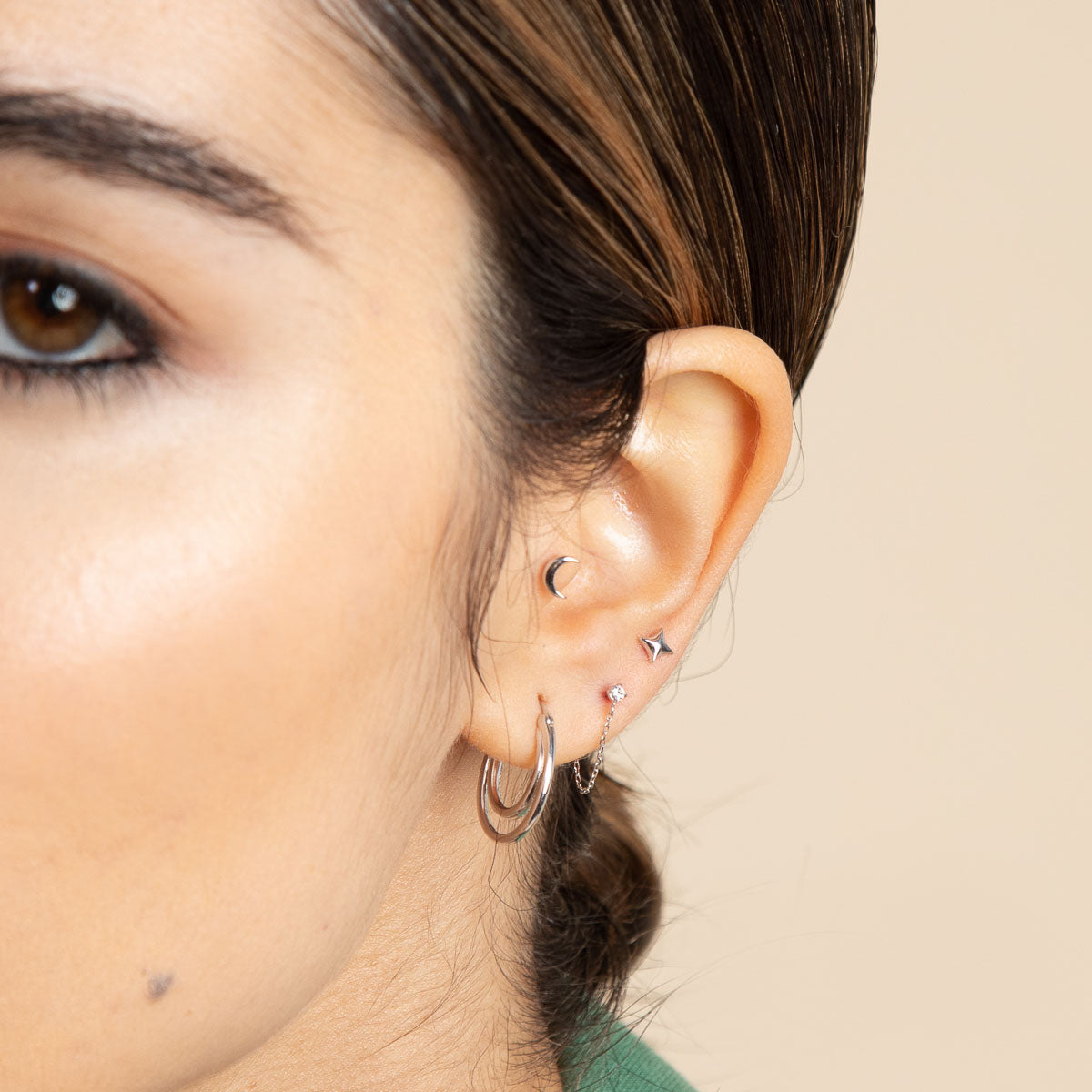 April White Topaz - Duo Topaz Hoops in Solid White Gold - Hoop Earrings - Astrid & Miyu