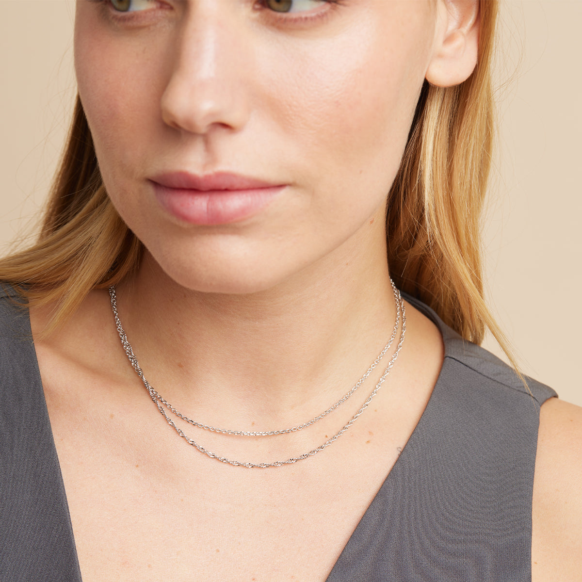 Charm Compatible Necklaces & Bracelets - Illusion Twist Double Chain Necklace in Silver - Chain Necklace - Astrid & Miyu