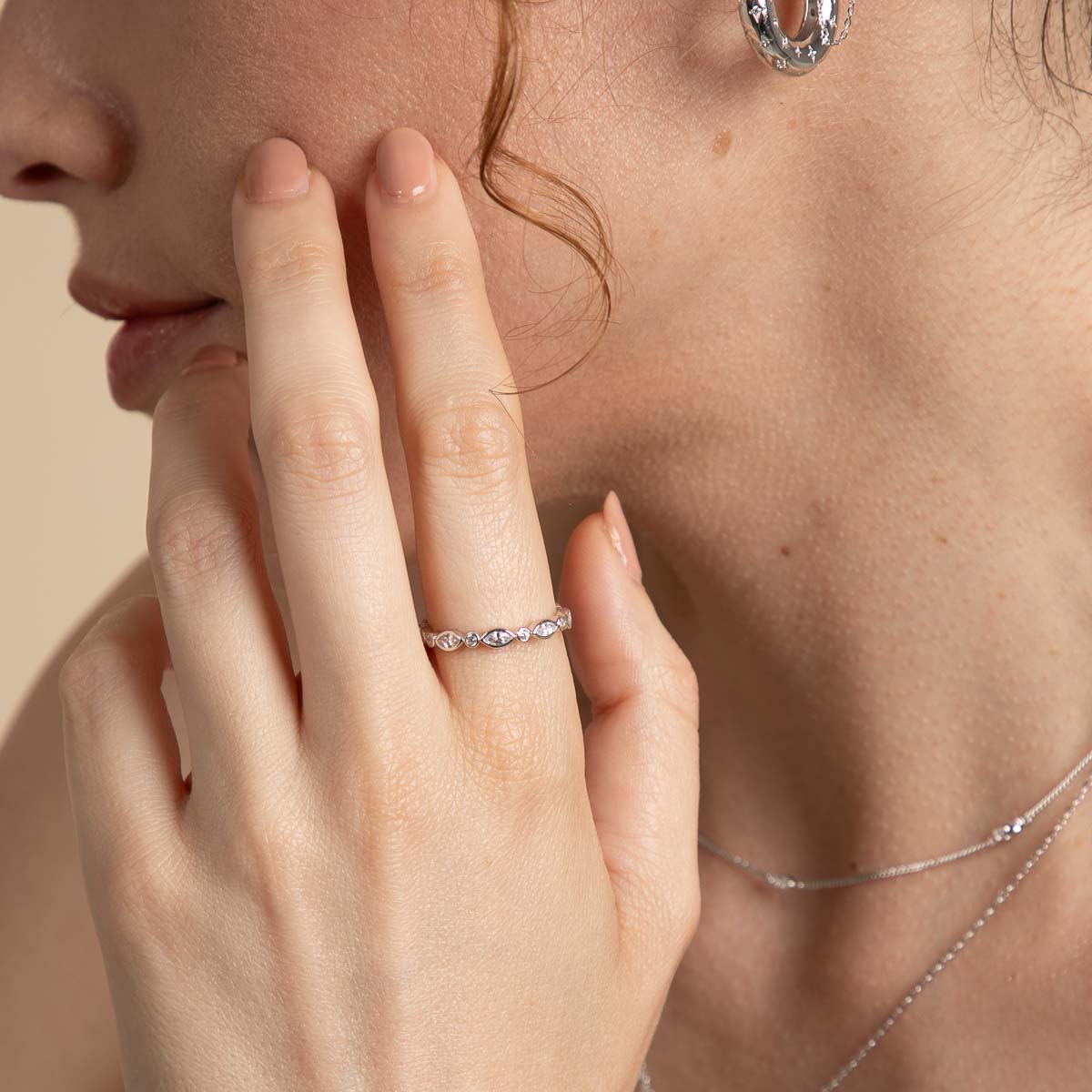 Crystal Collection - Navette Crystal Band Ring in Silver - Band Ring - Astrid & Miyu