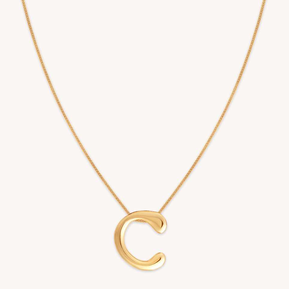 18k Gold Plated Jewellery - C Initial Bold Pendant Necklace in Gold - Pendant Necklace - Astrid & Miyu