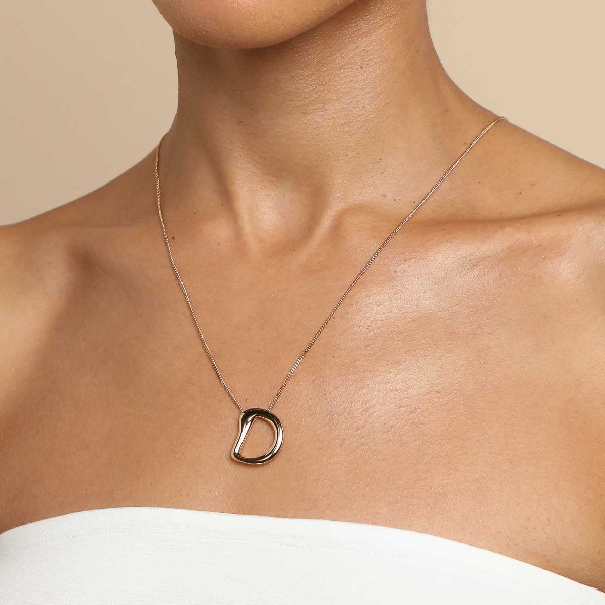 18k Gold Plated Jewellery - D Initial Bold Pendant Necklace in Gold - Pendant Necklace - Astrid & Miyu