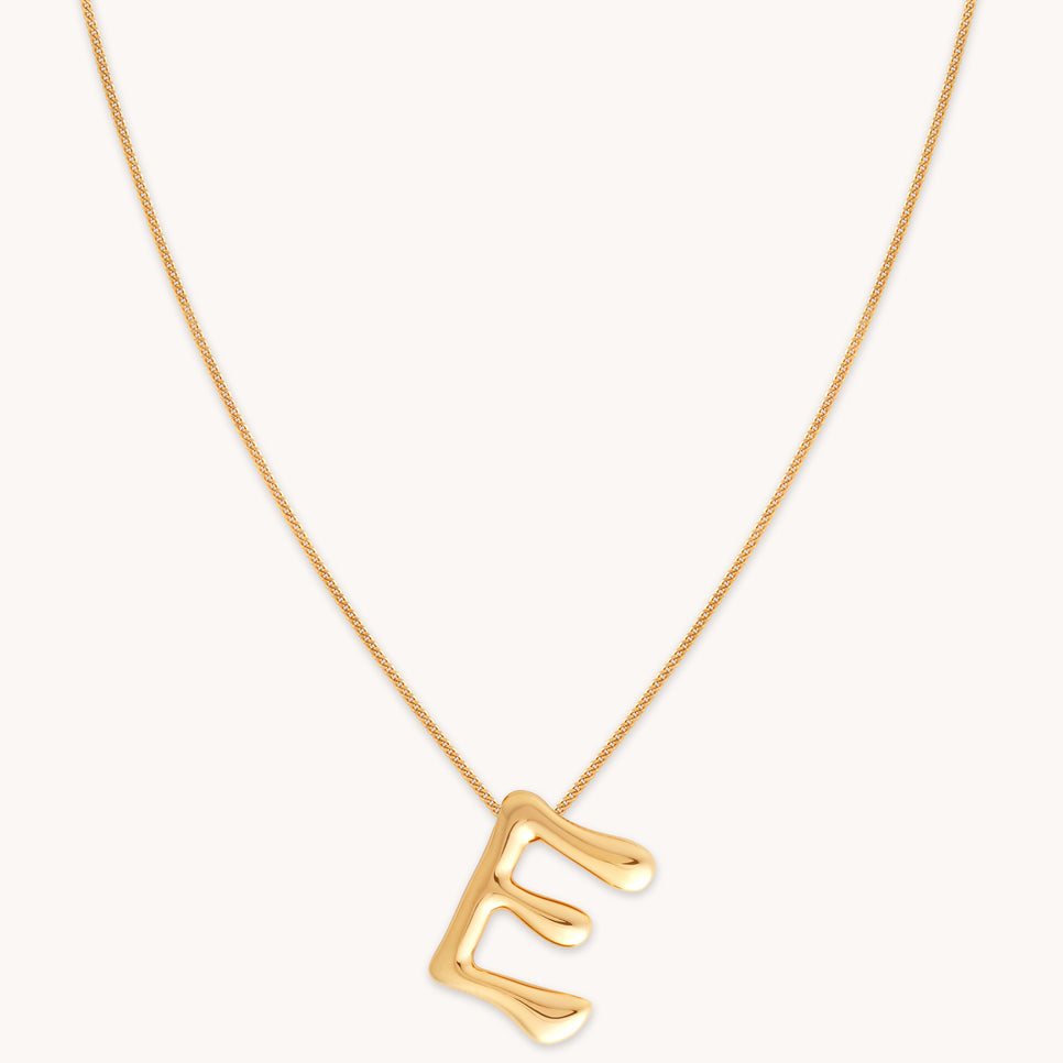 18k Gold Plated Jewellery - E Initial Bold Pendant Necklace in Gold - Pendant Necklace - Astrid & Miyu