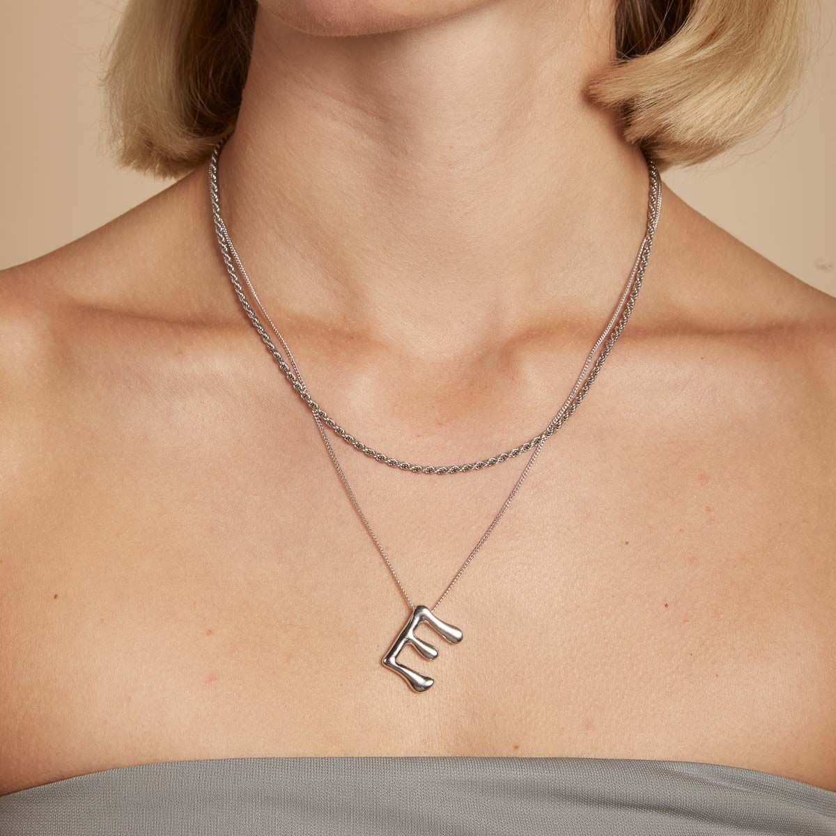 Initial Pendant Necklaces - E Initial Bold Pendant Necklace in Silver - Pendant Necklace - Astrid & Miyu