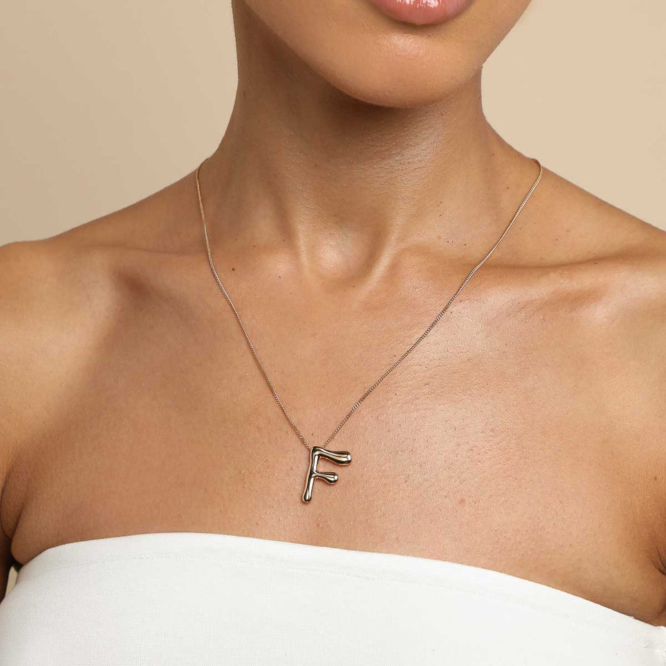 18k Gold Plated Jewellery - F Initial Bold Pendant Necklace in Gold - Pendant Necklace - Astrid & Miyu