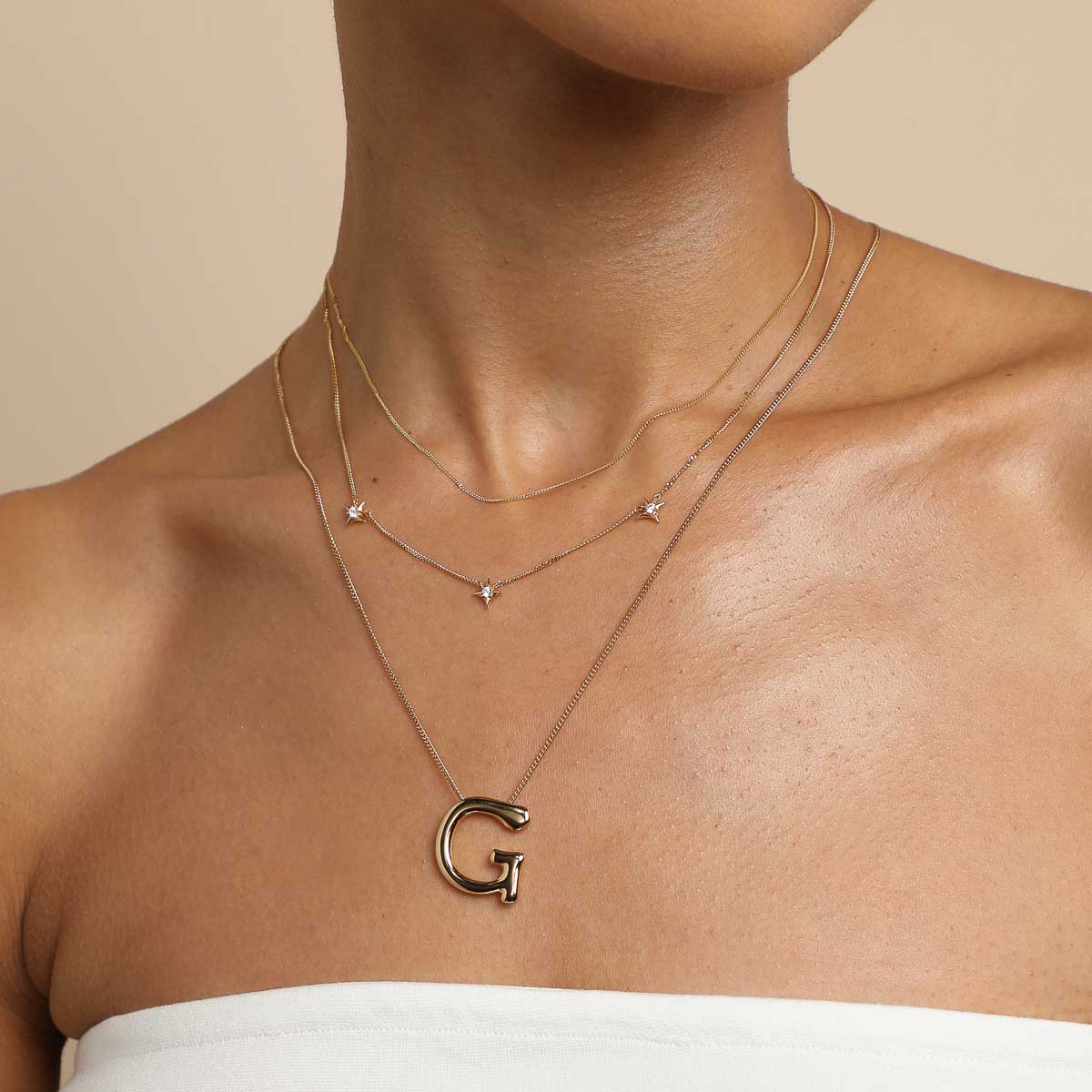 18k Gold Plated Jewellery - G Initial Bold Pendant Necklace in Gold - Pendant Necklace - Astrid & Miyu