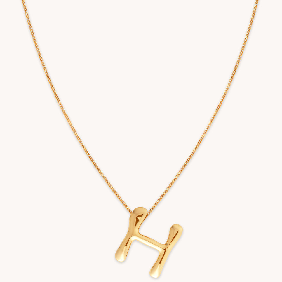 18k Gold Plated Jewellery - H Initial Bold Pendant Necklace in Gold - Pendant Necklace - Astrid & Miyu