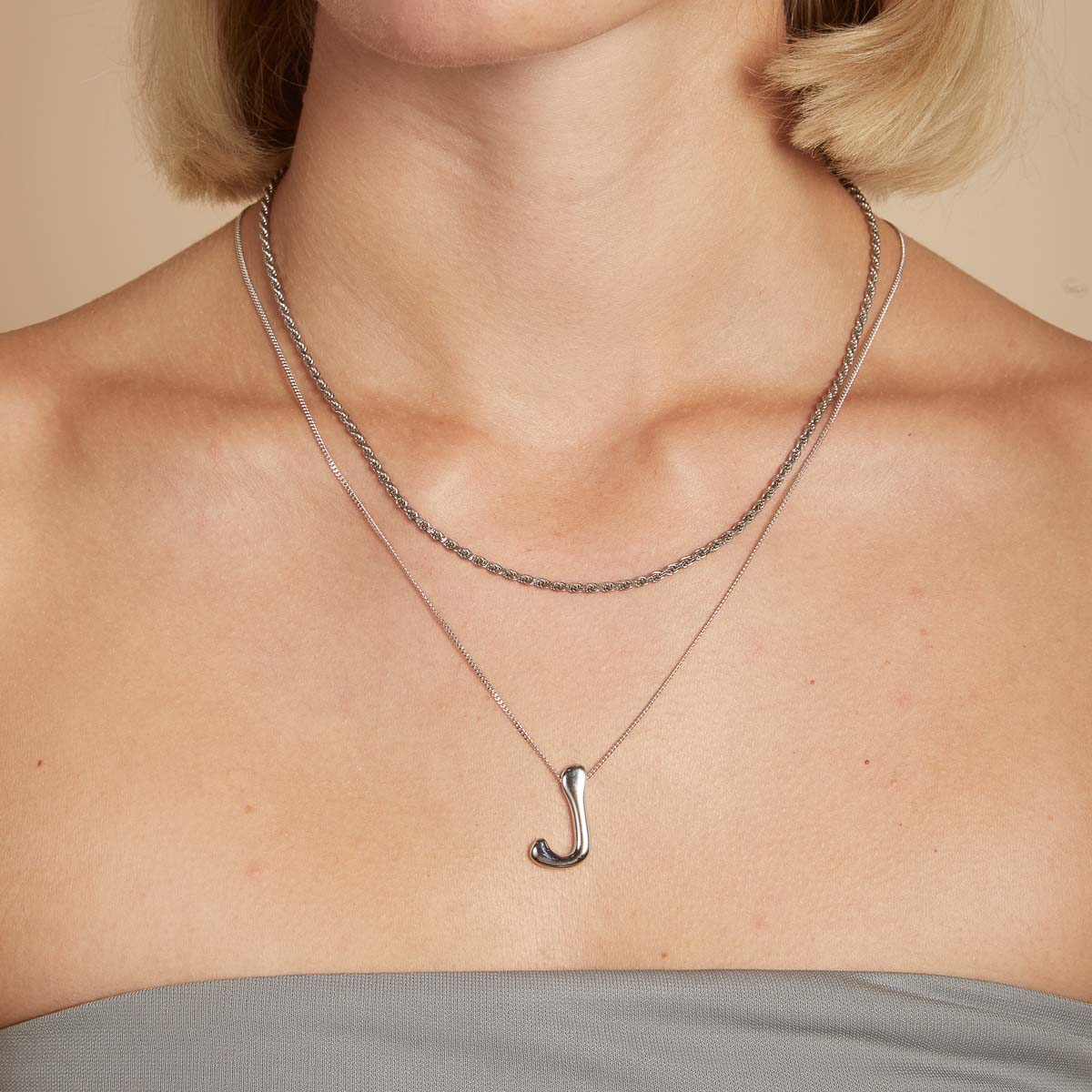 Necklaces & Bracelets - J Initial Bold Pendant Necklace in Silver - Pendant Necklace - Astrid & Miyu