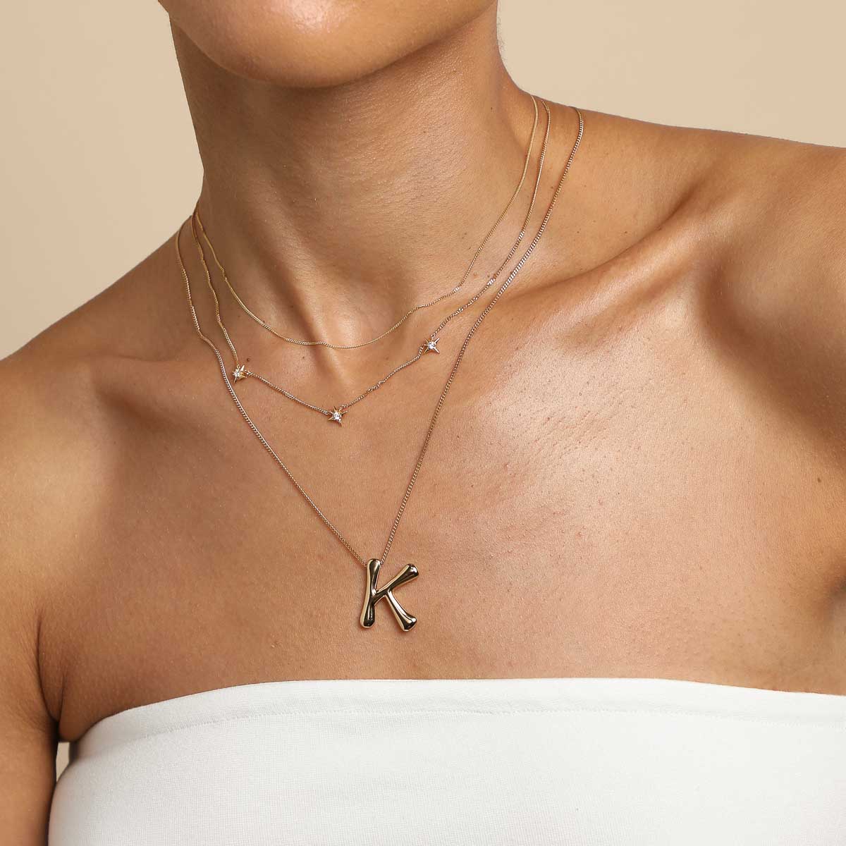 18k Gold Plated Jewellery - K Initial Bold Pendant Necklace in Gold - Pendant Necklace - Astrid & Miyu