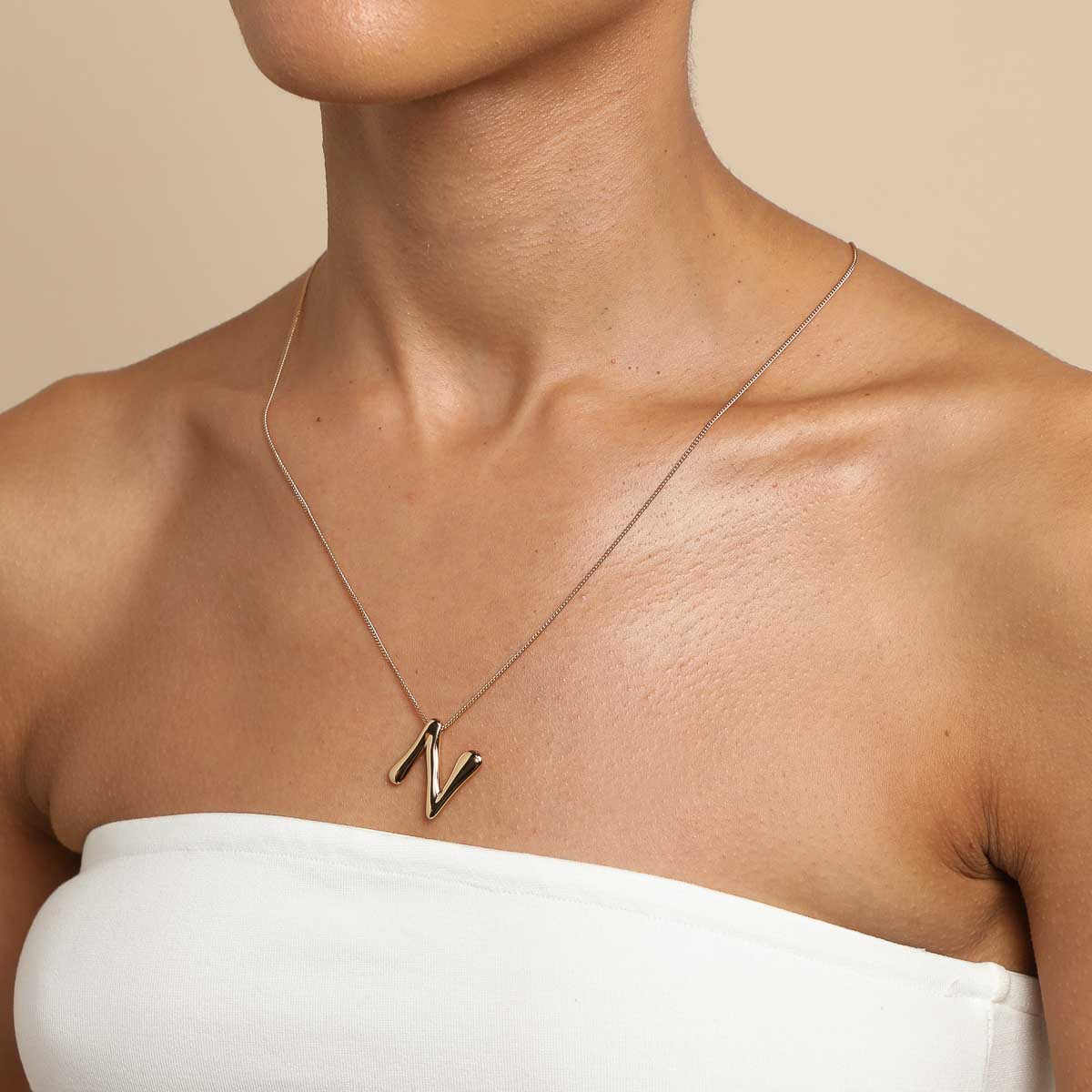 18k Gold Plated Jewellery - N Initial Bold Pendant Necklace in Gold - Pendant Necklace - Astrid & Miyu