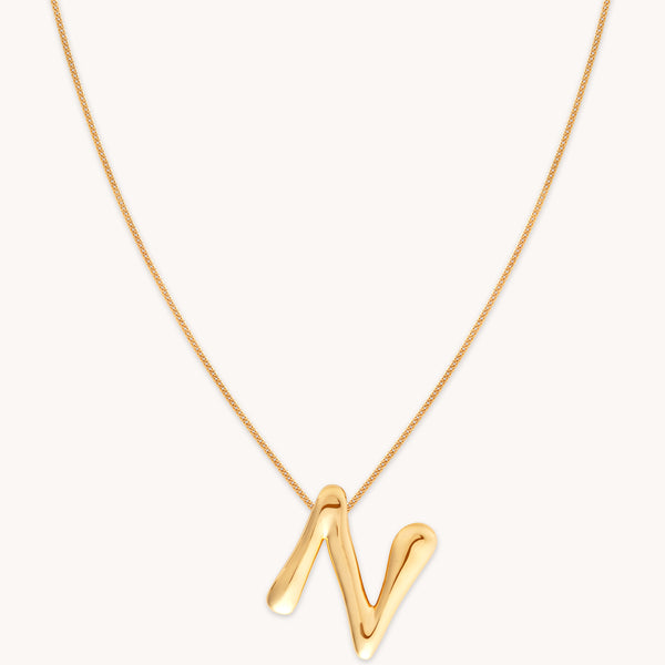 18k Gold Plated Jewellery - N Initial Bold Pendant Necklace in Gold - Pendant Necklace - Astrid & Miyu