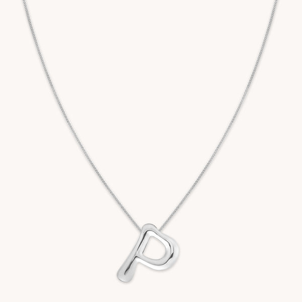 Necklaces & Bracelets - P Initial Bold Pendant Necklace in Silver - Pendant Necklace - Astrid & Miyu