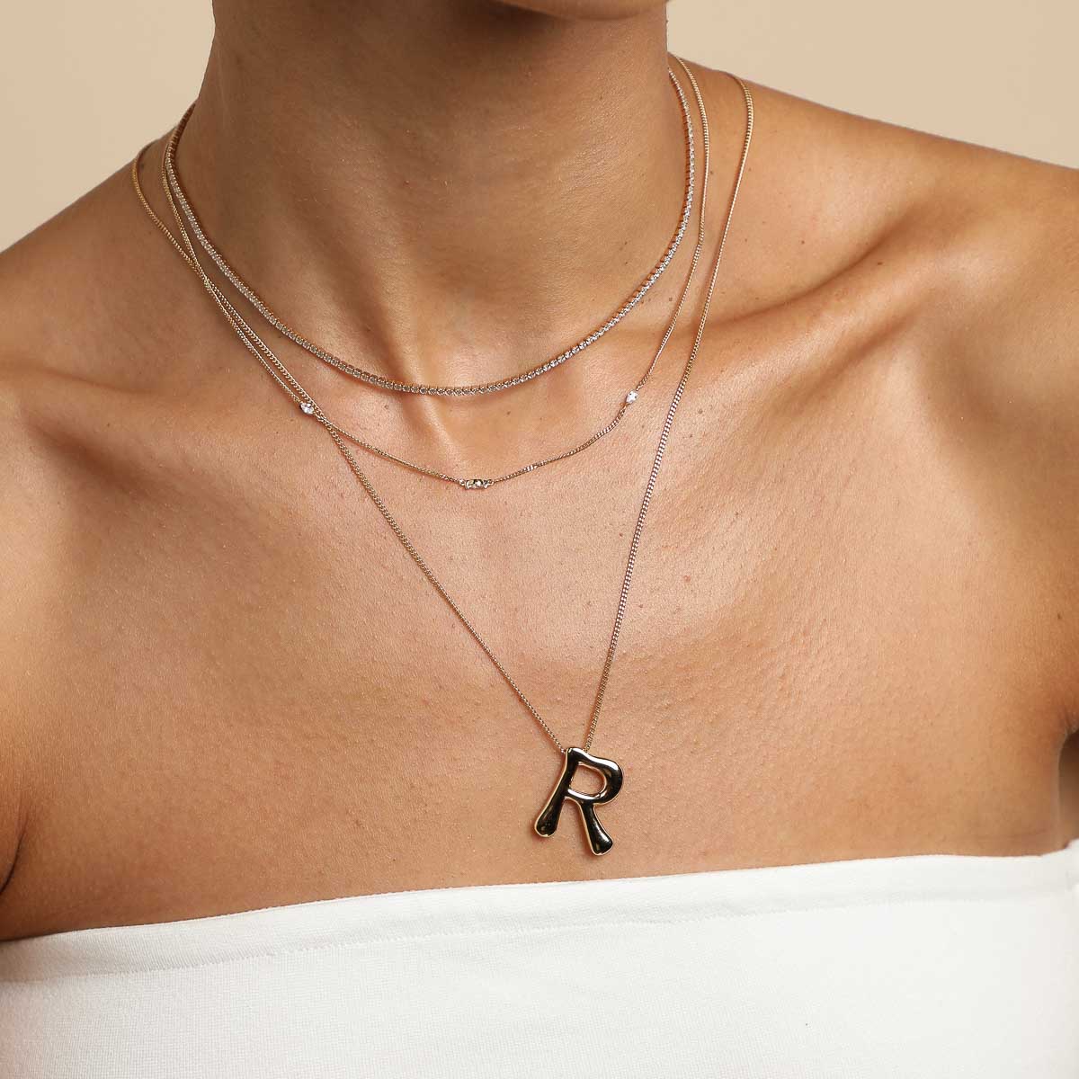 18k Gold Plated Jewellery - R Initial Bold Pendant Necklace in Gold - Pendant Necklace - Astrid & Miyu