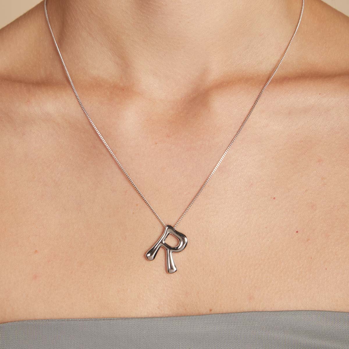 Necklaces & Bracelets - R Initial Bold Pendant Necklace in Silver - Pendant Necklace - Astrid & Miyu
