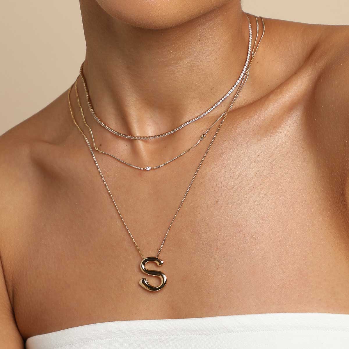 18k Gold Plated Jewellery - S Initial Bold Pendant Necklace in Gold - Pendant Necklace - Astrid & Miyu