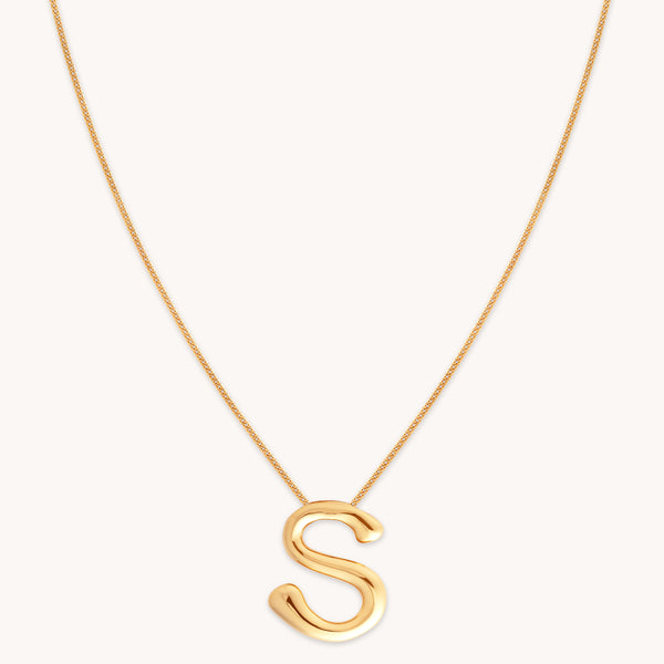 18k Gold Plated Jewellery - S Initial Bold Pendant Necklace in Gold - Pendant Necklace - Astrid & Miyu