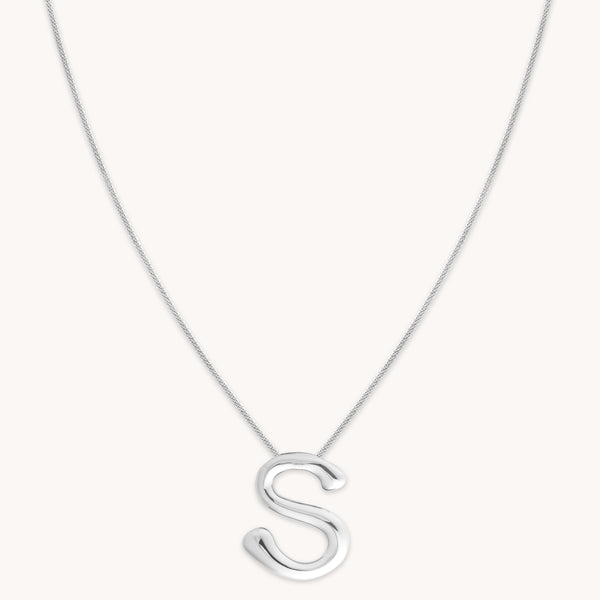 Necklaces & Bracelets - S Initial Bold Pendant Necklace in Silver - Pendant Necklace - Astrid & Miyu