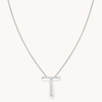Necklaces & Bracelets - T Initial Bold Pendant Necklace in Silver - Pendant Necklace - Astrid & Miyu