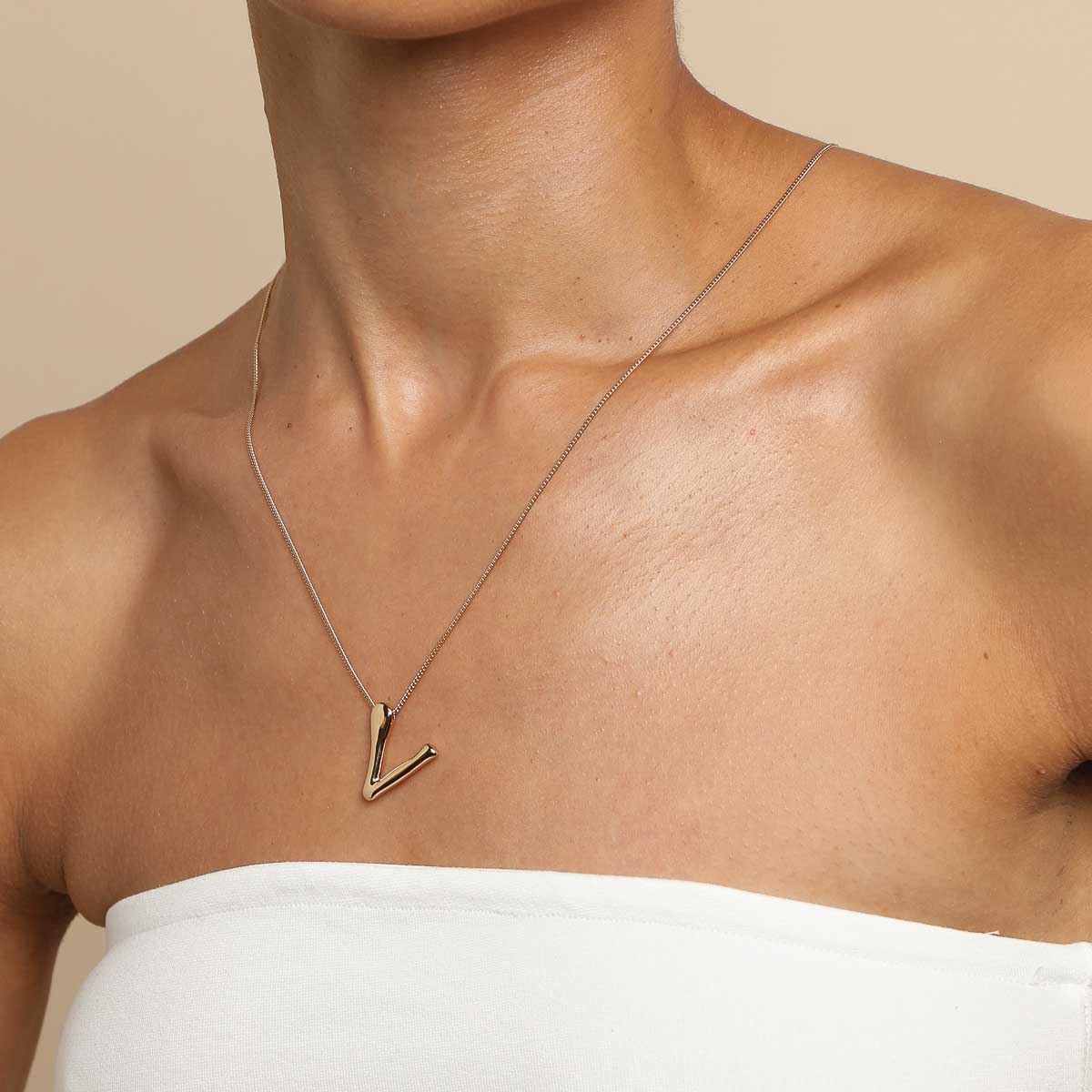 18k Gold Plated Jewellery - V Initial Bold Pendant Necklace in Gold - Pendant Necklace - Astrid & Miyu