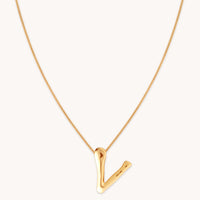 18k Gold Plated Jewellery - V Initial Bold Pendant Necklace in Gold - Pendant Necklace - Astrid & Miyu