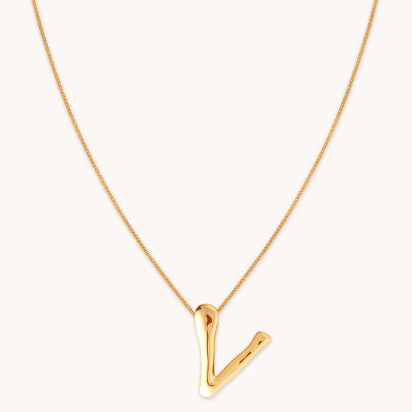 18k Gold Plated Jewellery - V Initial Bold Pendant Necklace in Gold - Pendant Necklace - Astrid & Miyu