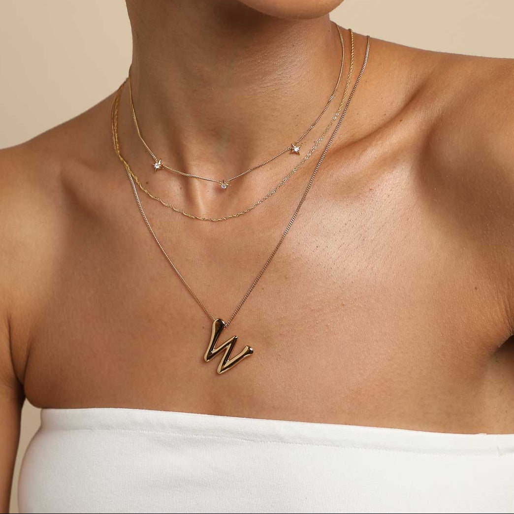 18k Gold Plated Jewellery - W Initial Bold Pendant Necklace in Gold - Pendant Necklace - Astrid & Miyu