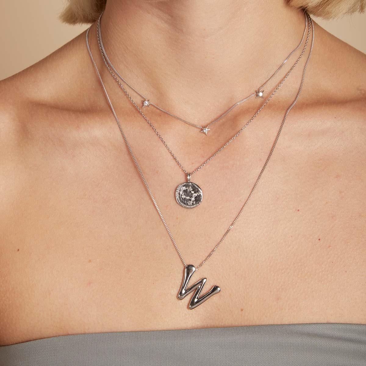 Necklaces & Bracelets - W Initial Bold Pendant Necklace in Silver - Pendant Necklace - Astrid & Miyu