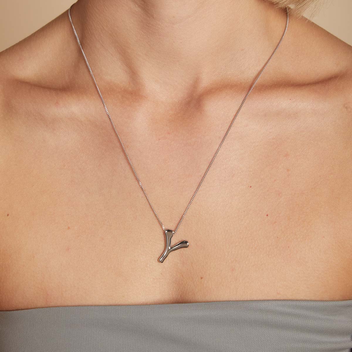 Necklaces & Bracelets - Y Initial Bold Pendant Necklace in Silver - Pendant Necklace - Astrid & Miyu