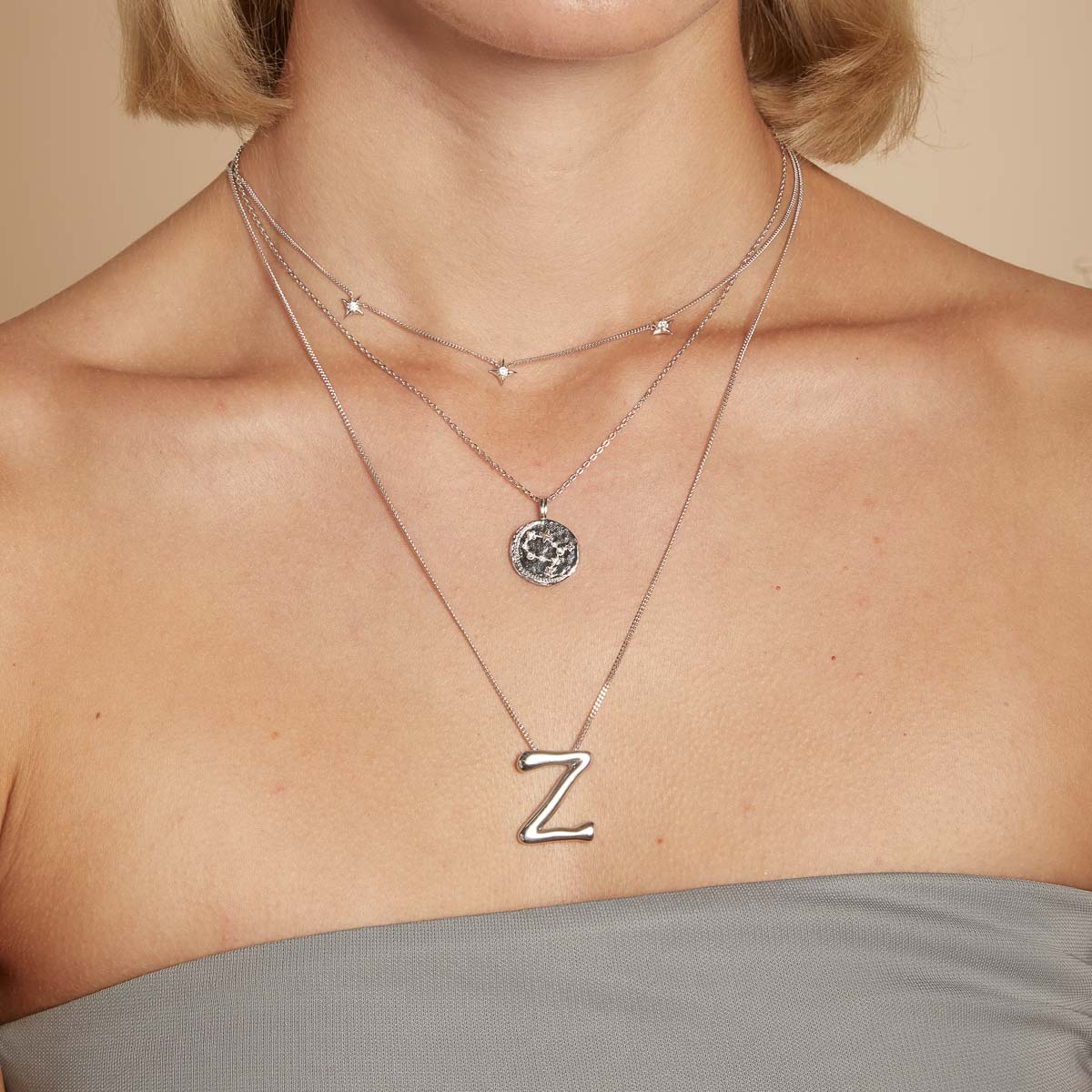 Necklaces & Bracelets - Z Initial Bold Pendant Necklace in Silver - Pendant Necklace - Astrid & Miyu