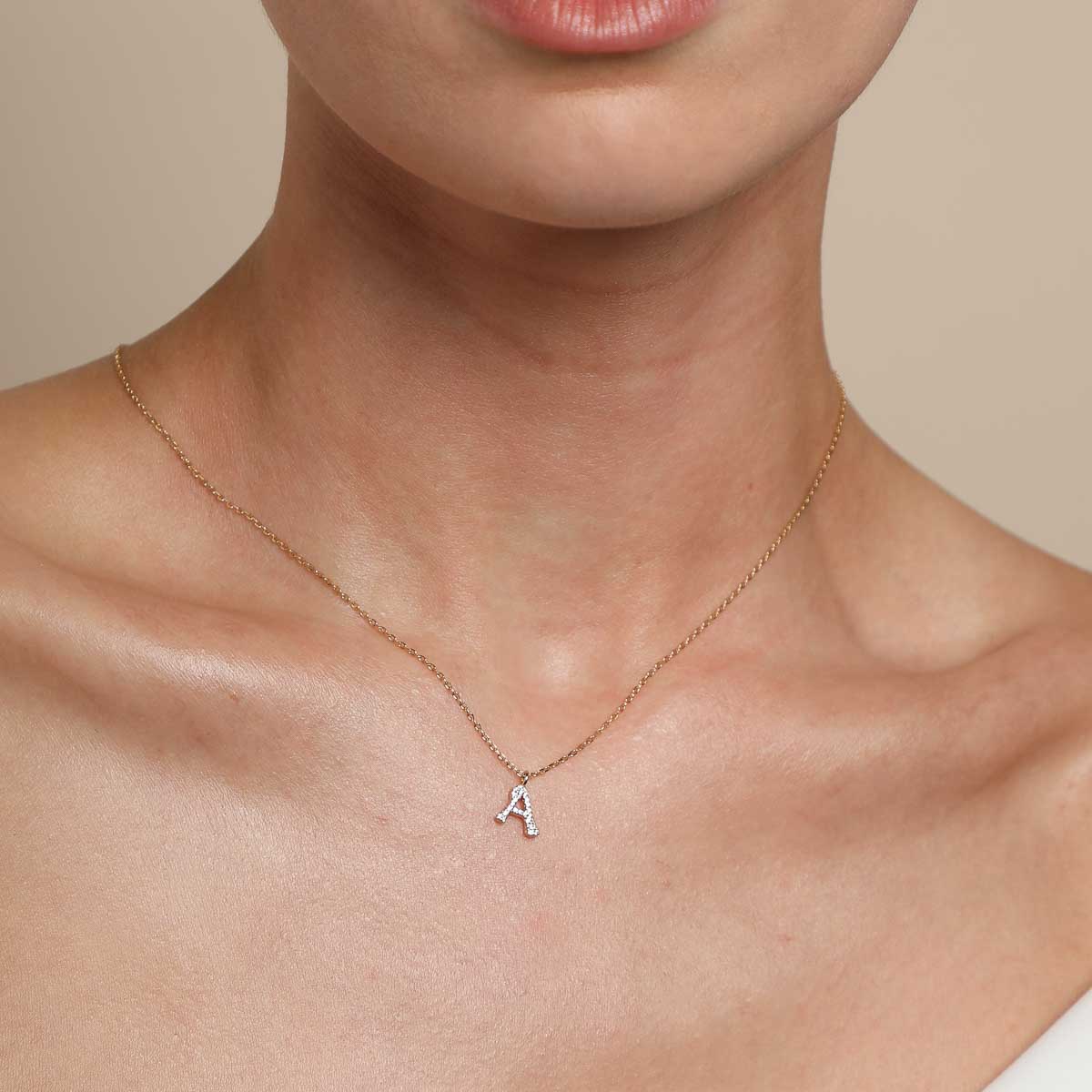 18k Gold Plated Jewellery - A Initial Pavé Pendant Necklace in Gold - Pendant Necklace - Astrid & Miyu