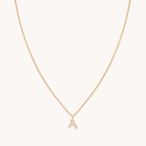 18k Gold Plated Jewellery - A Initial Pavé Pendant Necklace in Gold - Pendant Necklace - Astrid & Miyu