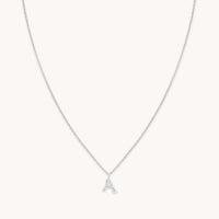 Gemstone Necklaces - A Initial Pavé Pendant Necklace in Silver - Pendant Necklace - Astrid & Miyu